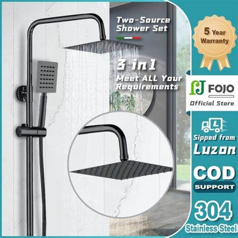 Cod Fojo Stainless Steel In Hot And Cold Square Matte Black Shower Set With Faucet