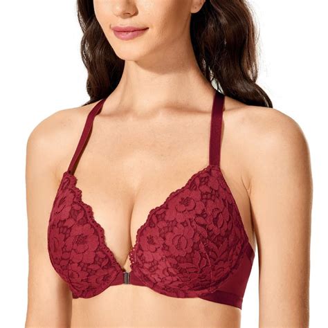 Dobreva Womens Push Up Bra Racerback Front Closure Bras Lace Padded