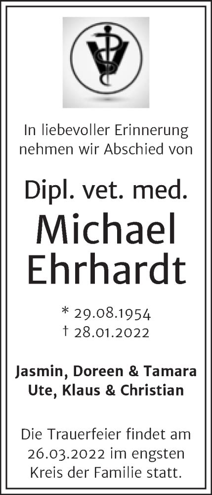 Traueranzeigen Von Michael Ehrhardt Abschied Nehmen De