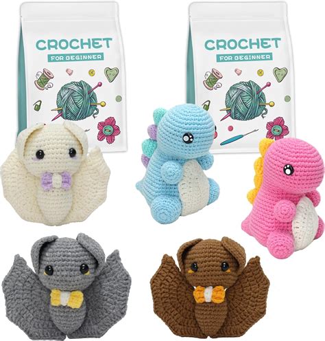 Amazon Maziky Beginners Crochet Kit For Adults 5 PCS Cute Dinosaur