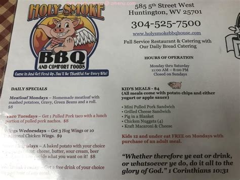 Menu At Holy Smoke Bbq Ceredo 420 W 4th St