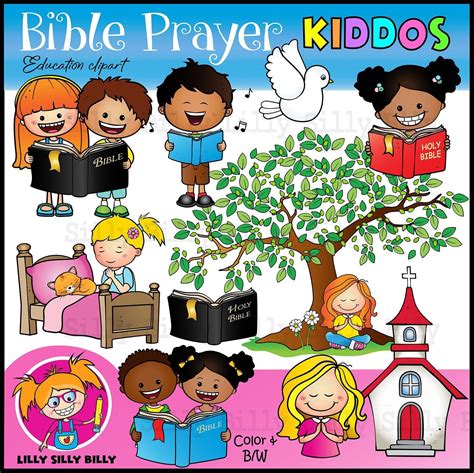 Bible Prayer Clipart. BLACK and WHITE and Color. Vibrant Illustrations ...