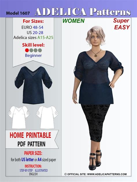 Adelica Pattern Plus Size Sewing Pattern Tunic Pdf