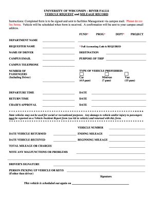 Fillable Online Uwrf Vehicle Request Form University Of Wisconsin