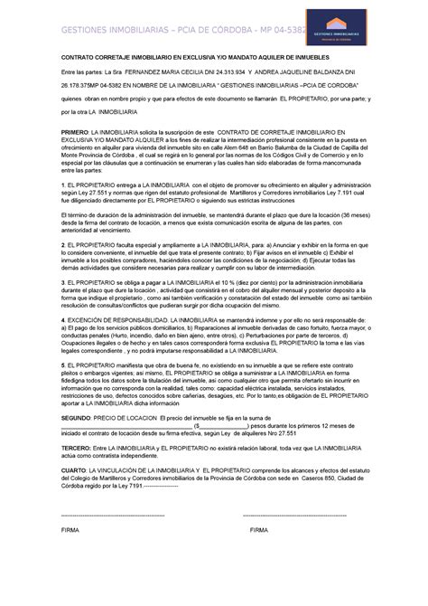 Contrato Corretaje Inmobiliario EN Exclusiva MODELO Derecho Privado