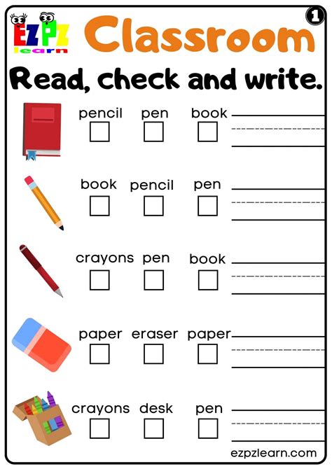 Classroom Objects Read Check And Write Set 1