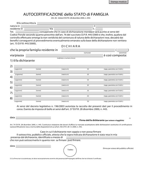 Stato Di Famiglia Form