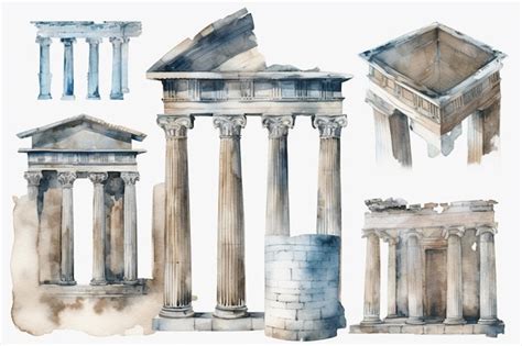 Premium AI Image | A set of ancient greek buildings with columns and ...