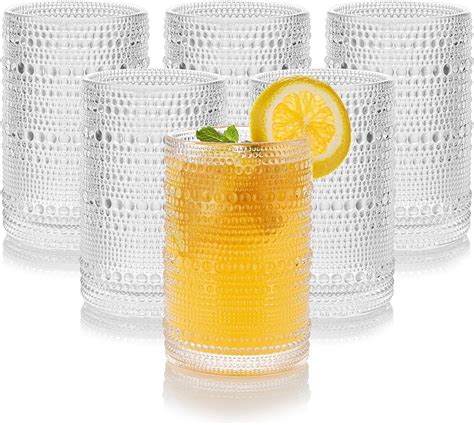 Amazon 15 Oz Clear Hobnail Drinking Glasses With Straws Set Of 6