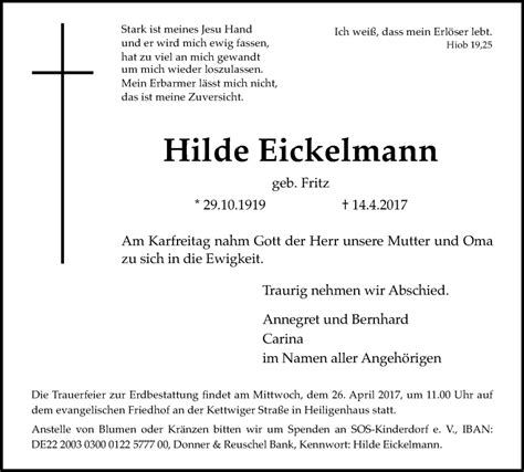 Traueranzeigen Von Hilde Eickelmann Trauer In NRW De