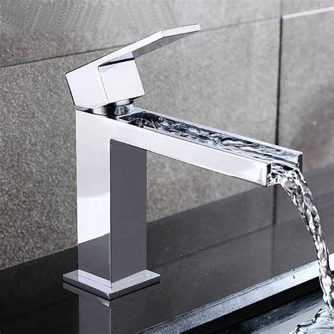 Chrome Long Spout Bathroom Faucet Brass Chrome Waterfall Basin Sink