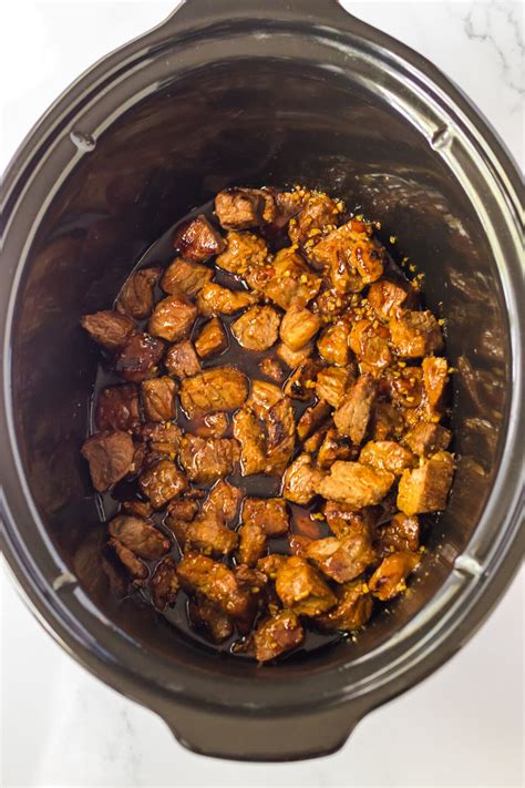 Honey Bourbon Steak Tips Crock Pot