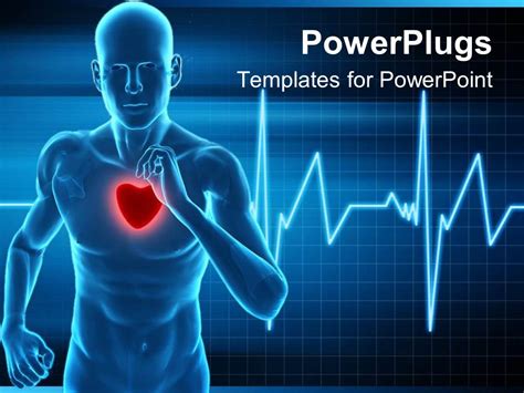 PowerPoint Template: heart rate monitor live a healthy life running mans beat heart waves (16048)