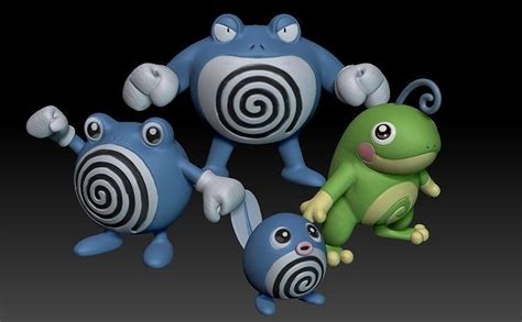 Pokemon Poliwag Poliwhirl Poliwrath Politoed 3D Model 3D Printable