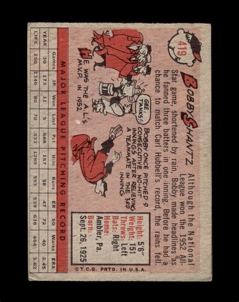 1958 Topps Set Break 419 Bobby Shantz VG VGEX GMCARDS EBay