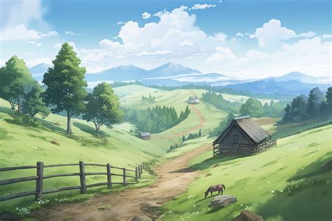 Beautiful Anime Background Countryside Day Outside Generat Ai