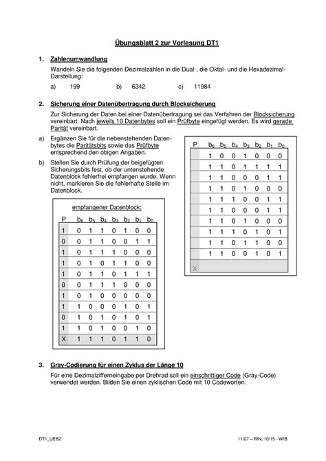 Übungsblatt 2 Paritätsbits und Blocksicherung DT1 UEB2 11 07 RIN