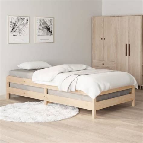 Lit Empilable En Bois De Pin Massif ZERONE 80x200 Cm Blanc A Lattes