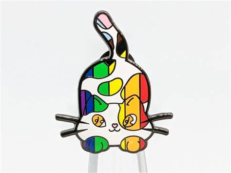 Subtle Gay Pride Pin Chibi Calico Cat Enamel Pin In Rainbow Etsy