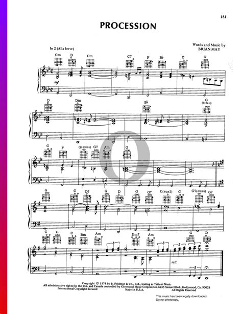 Procession Queen Piano Sheet Music Oktav