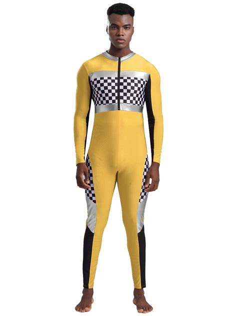 iiniim Mens Checkerboard Bodysuit Racer Racing Costume Speed Race Car