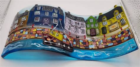 Fused Glass Harbour Scene Free Standing Fused Glass Fused Glass