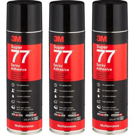 3 Pack 3M Super 77 Multi Purpose Adhesive Glue Spray Can 374G BULK BIG W