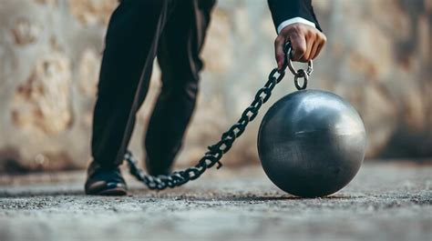 Premium Photo Businessman Dragging A Heavy Ball And Chain Symbolizing