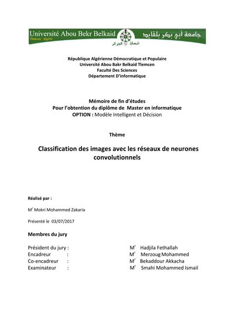 Pdf Classification Des Images Avec Les R Seaux De Neurones Dspace