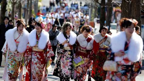 Japanese Women In Kimonos Attend A Ceremony Celebrating Coming Of Age Day