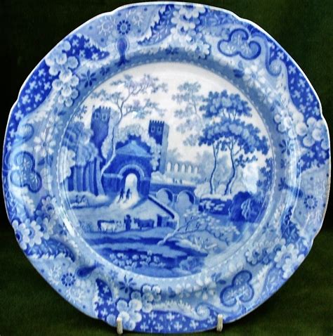 Antique English Georgian Blue And White Transfer Spode Castle Pattern