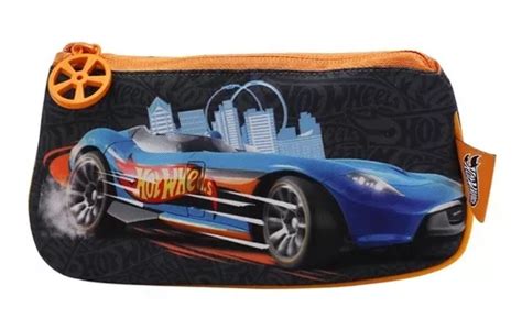 Estuche Escolar Niños Plano Hot Wheels Naranja Cartuchera Cuotas sin interés