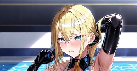 #金髪 金髪ロング水着ニーソグローブちゃんプールサイドで腋見せ羞恥プレイ - chastity AIイラストのイラスト - pixiv