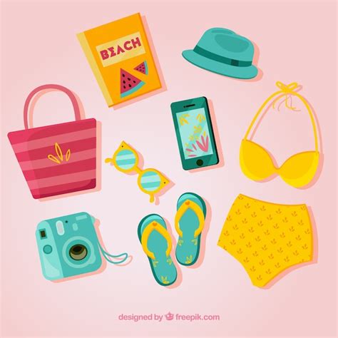 Colección de elementos de verano con ropa en estilo plano Vector Gratis