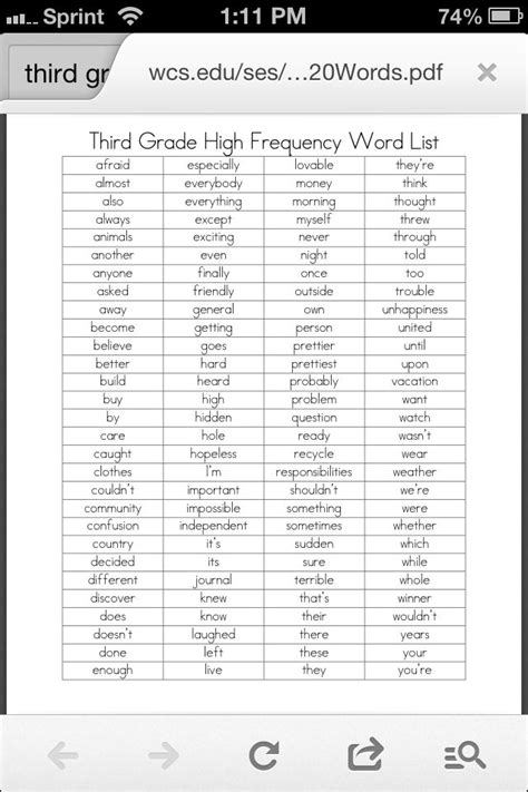 Third Grade Sight Words For Grade 3