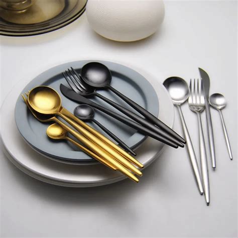 Luxury Gold Plated Cutlery Set Stainless Steel Steak Knives Forks S