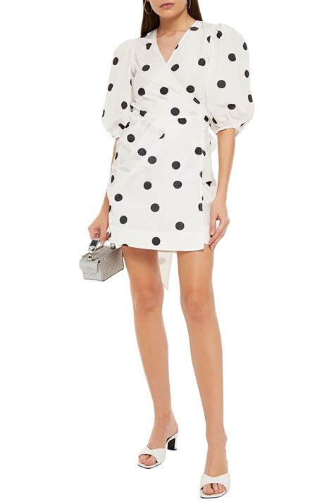 Ganni Pleated Polka Dot Shell Mini Wrap Dress The Outnet