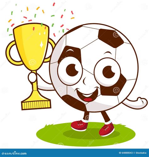 Bola De Futebol Dos Desenhos Animados Do Campeão Que Guarda O Troféu