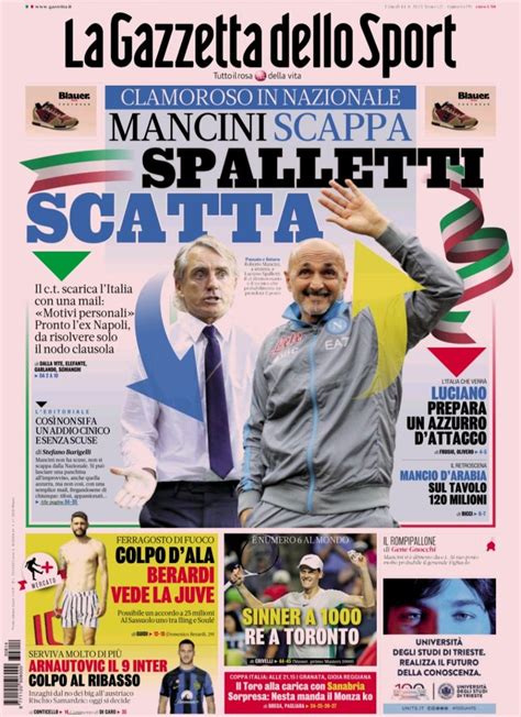 Le Prime Pagine Dei Giornali Sportivi Di Oggi Agosto Calcio Atalanta