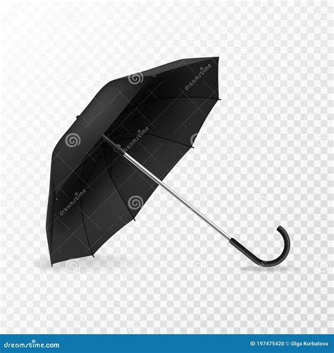 Realistic Open Umbrella Side View Blank Object Template Black Opened Parasol For Branding