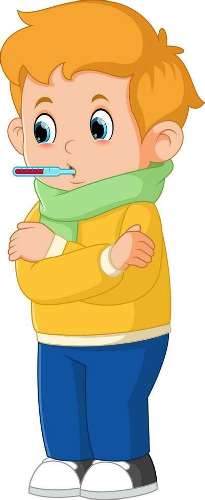 Little boy sick with thermometer in mouth 31410328 Vector Art at Vecteezy