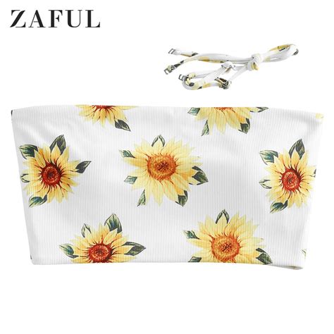 Zaful Zonnebloem Geribbelde Cropped Bandeau Bikini Vicedeal