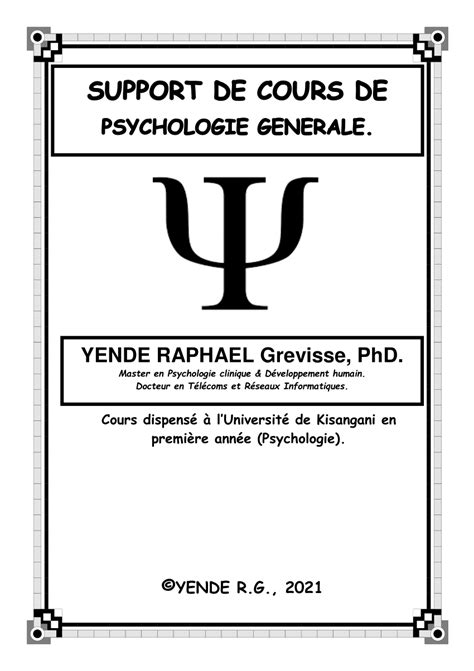 PDF COURS DE PSYCHOLOGIE GENERALE By Prof YENDE R Grevisse