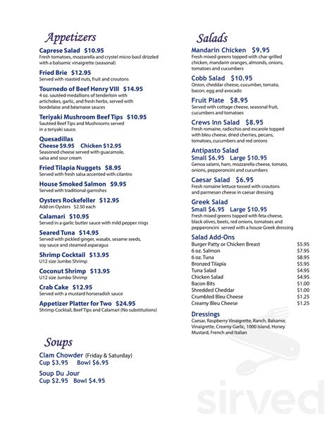 Crews Inn menus in Harrison Twp, Michigan, United States