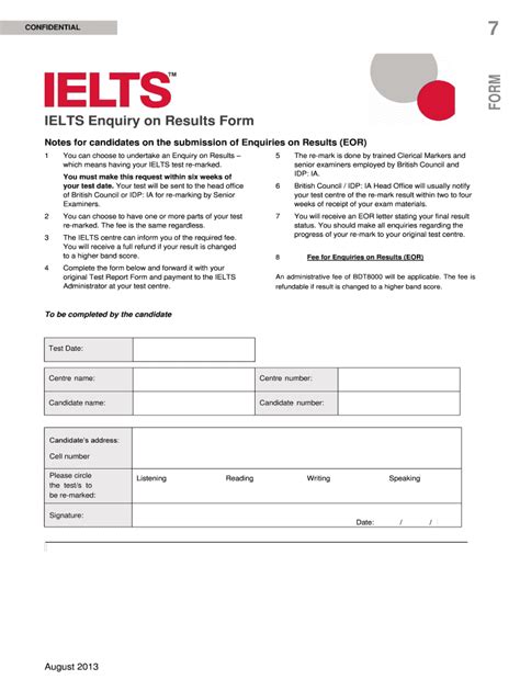 Fillable Online IELTS Enquiry On Results Form Britishcouncil Org Bd