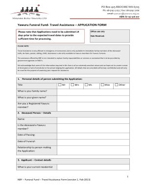 Fillable Online BYawurub Funeral Fund Travel Assistance APPLICATION