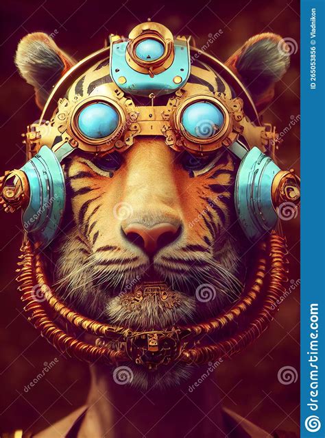 Steampunk Tiger With Glasses Stock Illustration Illustration Of Cyberpunk Goggles 265053856