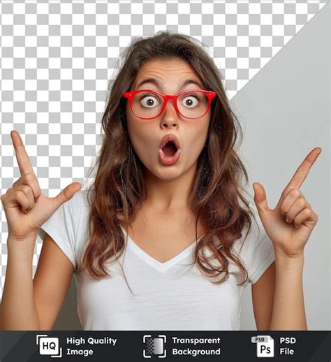 Premium Psd Psd Picture Beautiful Brunette Woman Wearing Red Glasses Over Isolated Amazed And