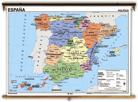 Spanish Language Spain Physical/Political Map on Spring Roller | World Maps Online