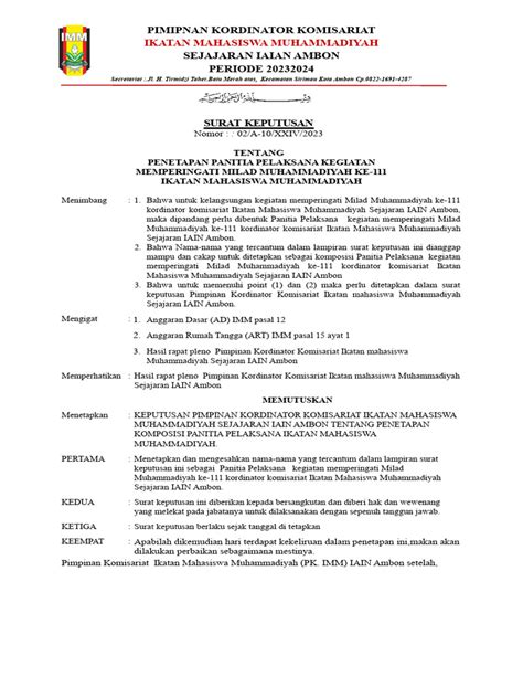 surat keputusan imm
